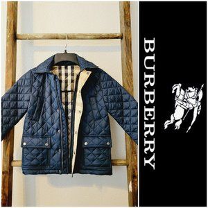 BURBERRY Navy Quilted Jacket with Removable Hood - Sz 6 Youth - Unisex
